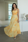 Drape Detaylı Şifon Elbise - SARI
