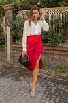 Drape Detaylı Yırtmaçlı Etek - KIRMIZI