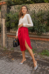 Drape Detaylı Yırtmaçlı Etek - KIRMIZI