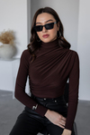 Drapeli Basic Bluz - KAHVERENGİ