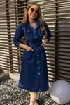 Düğme Kapamalı Denim Elbise - LACİVERT