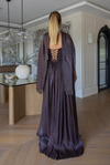 Düşük Omuz Taş Tasarımlı Abiye - KAHVERENGİ