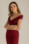 Düşük Yaka Kalem Elbise - BORDO