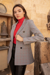 Ekoseli Kruvaze Blazer - KIRMIZI