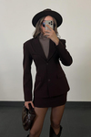 Etekli Blazer Ceket Takım - KAHVERENGİ