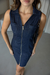 Fermuar Detay Cepli Denim Elbise - LACİVERT
