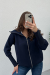 Fermuarlı Sweatshirt - LACİVERT