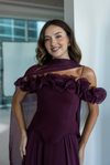 Fırfır Detaylı Şifon Abiye - BORDO