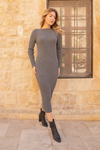 Fitilli Triko Elbise - GRİ