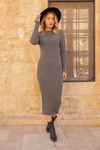 Fitilli Triko Elbise - GRİ