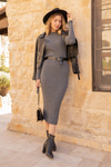 Fitilli Triko Elbise - GRİ