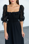 Göğüs Fırfırlı Şifon Elbise - SİYAH