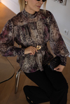 Gold Broş Desenli Şifon Bluz - VİZON