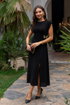 Gold Broşlu Kalem Elbise - SİYAH