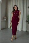 Gold Düğme Detaylı Peplum Elbise - BORDO