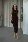 Gold Düğme Detaylı Peplum Elbise - KAHVERENGİ