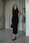 Gold Düğme Detaylı Peplum Elbise - SİYAH