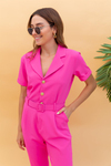 Gold Düğme Kemerli Tulum - PEMBE