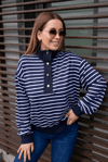 Gold Düğmeli Çizgili Sweat - LACİVERT