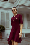 Gold Düğmeli Mini Triko Elbise - BORDO