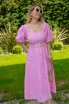 Gold Kemerli Fisto Elbise - PEMBE