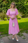 Gold Kemerli Fisto Elbise - PEMBE