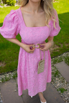 Gold Kemerli Fisto Elbise - PEMBE