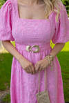 Gold Kemerli Fisto Elbise - PEMBE