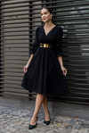 Gold Kemerli Midi Elbise - SİYAH