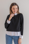 Gömlek Garnili Triko Sweat - SİYAH