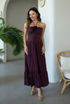 Gül Detaylı Maxi Elbise - BORDO