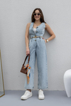 Rope Belted Overall Jumpsuit - LIGHT BLUE