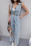 Rope Belted Overall Jumpsuit - LIGHT BLUE