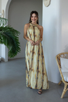 Halter Yaka Baskılı Elbise - SARI