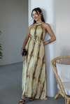 Halter Yaka Baskılı Elbise - SARI