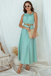 Halter Yaka Boncuk Detay Elbise - MİNT YEŞİL