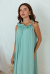 Halter Yaka Boncuk Detay Elbise - MİNT YEŞİL