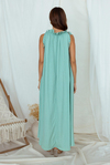 Halter Yaka Boncuk Detay Elbise - MİNT YEŞİL