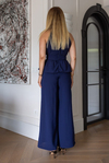 Halter Yaka Broş Detaylı Tulum - LACİVERT