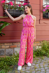 Halter Yaka Desenli Tulum - PEMBE