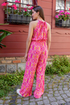 Halter Yaka Desenli Tulum - PEMBE