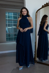 Halter Yaka Drape Detaylı Abiye - LACİVERT