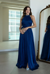 Halter Yaka Drape Detaylı Abiye - LACİVERT