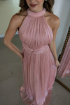 Halter Yaka Drape Detaylı Abiye - PUDRA