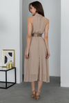 Halter Yaka Kemerli Elbise - KREM