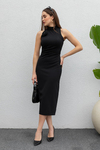 Halter Yaka Midi Elbise - SİYAH