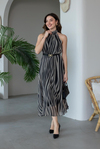 Halter Yaka Zebra Desen Elbise - SİYAH