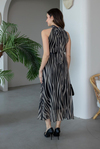 Halter Yaka Zebra Desen Elbise - SİYAH