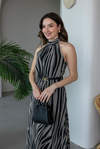 Halter Yaka Zebra Desen Elbise - SİYAH