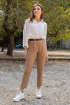 İnce Kemerli Pantolon - BEJ